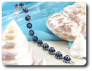 BRACELET SAPHIR BLEU & PERLES