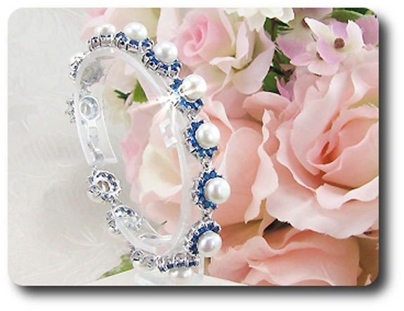BRACELET SAPHIR BLEU & PERLES