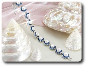 BRACELET SAPHIR BLEU & PERLES