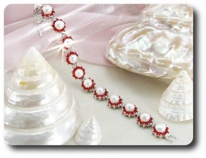 130x2mm Red Ruby & Pearl Bracelet
