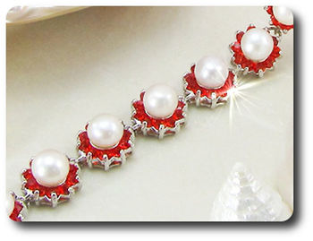 130x2mm Red Ruby & Pearl Bracelet