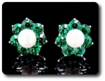21x5mm Green Emerald & Pearl Pendant Earrings Set
