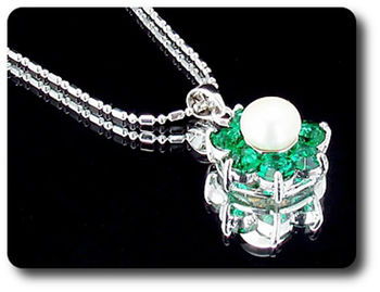 21x5mm Green Emerald & Pearl Pendant Earrings Set