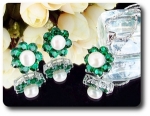 21x5mm Green Emerald & Pearl Pendant Earrings Set