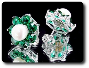 21x5mm Green Emerald & Pearl Pendant Earrings Set