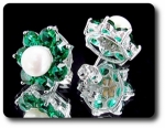 21x5mm Green Emerald & Pearl Pendant Earrings Set