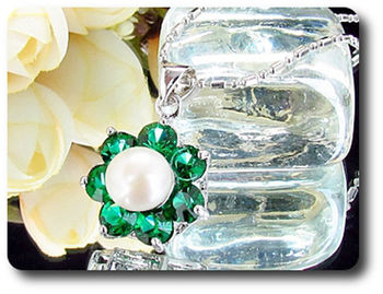 21x5mm Green Emerald & Pearl Pendant Earrings Set