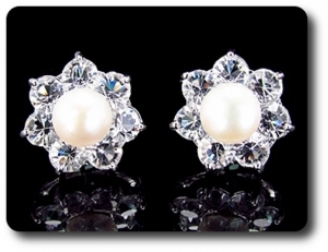 21x5mm White Topaz & Pearl Pendant Earrings Set