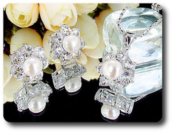 21x5mm White Topaz & Pearl Pendant Earrings Set