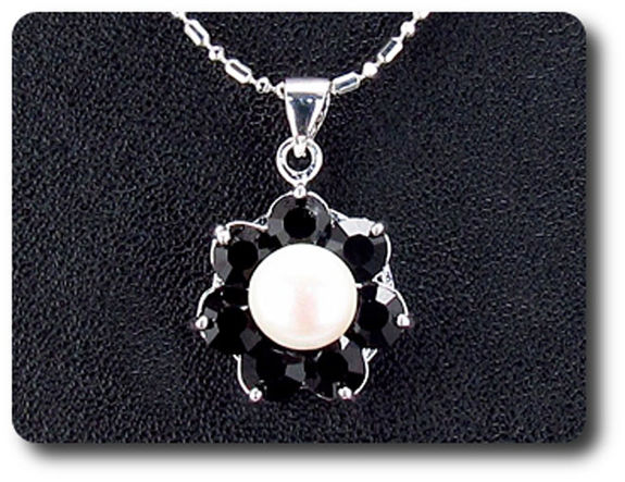 21x5mm Black Sapphire & Pearl Pendant Earrings Set