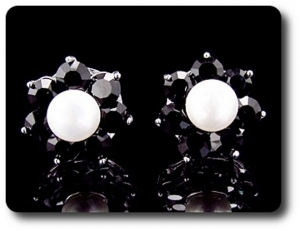 21x5mm Black Sapphire & Pearl Pendant Earrings Set