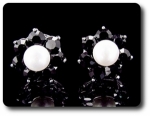 21x5mm Black Sapphire & Pearl Pendant Earrings Set