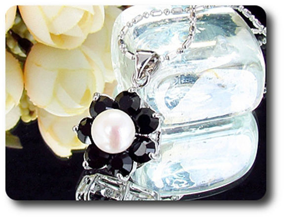 21x5mm Black Sapphire & Pearl Pendant Earrings Set