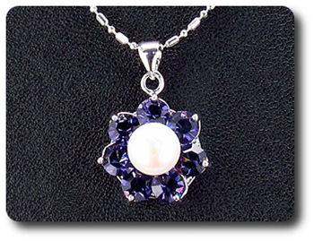 21x5mm Purple Amethyst & Pearl Pendant Earrings Set