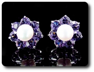 21x5mm Purple Amethyst & Pearl Pendant Earrings Set