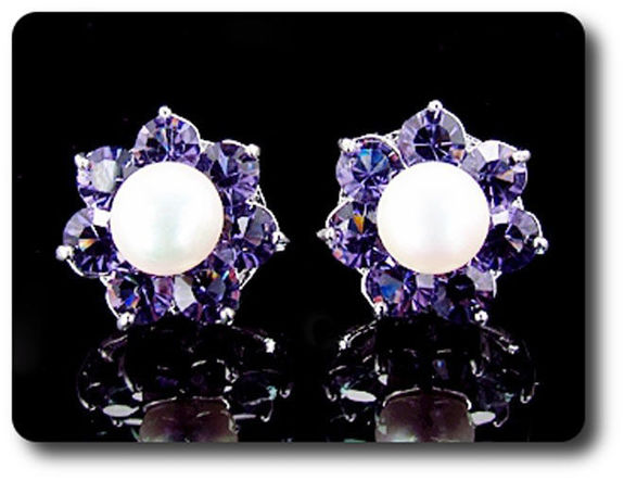 21x5mm Purple Amethyst & Pearl Pendant Earrings Set