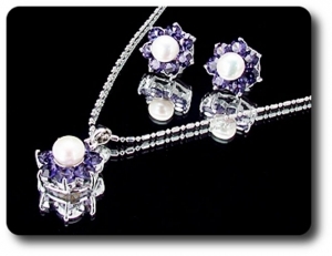 21x5mm Purple Amethyst & Pearl Pendant Earrings Set