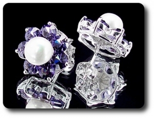 21x5mm Purple Amethyst & Pearl Pendant Earrings Set