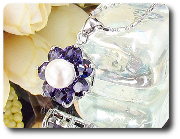 21x5mm Purple Amethyst & Pearl Pendant Earrings Set