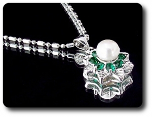 24x3mm Green Emerald & Pearl Pendant Earrings Set