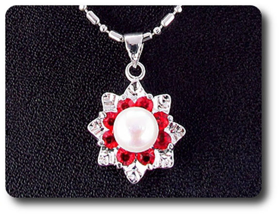 24x3mm Red Ruby & Pearl Pendant Earrings Set