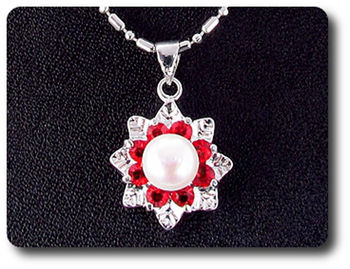 24x3mm Red Ruby & Pearl Pendant Earrings Set