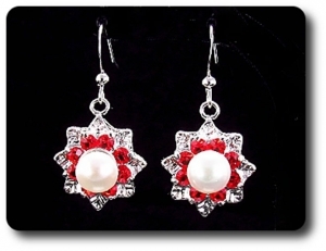 24x3mm Red Ruby & Pearl Pendant Earrings Set