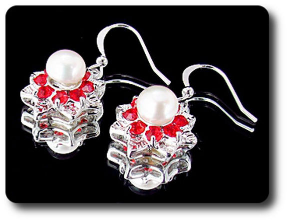 24x3mm Red Ruby & Pearl Pendant Earrings Set