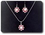 24x3mm Red Ruby & Pearl Pendant Earrings Set