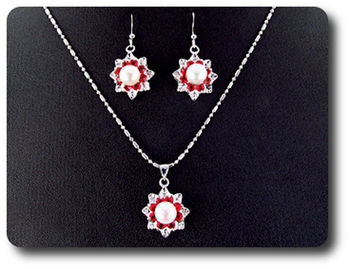 24x3mm Red Ruby & Pearl Pendant Earrings Set