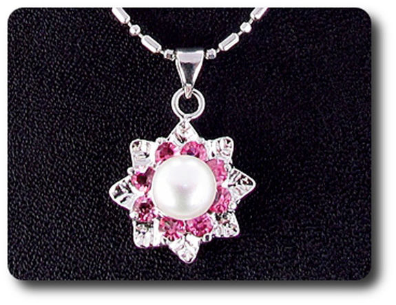 24x3mm Pink Sapphire & Pearl Pendant Earrings Set