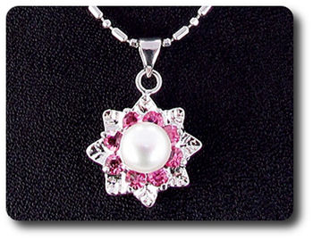 24x3mm Pink Sapphire & Pearl Pendant Earrings Set