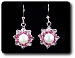 24x3mm Pink Sapphire & Pearl Pendant Earrings Set