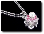 24x3mm Pink Sapphire & Pearl Pendant Earrings Set