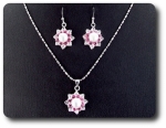 24x3mm Pink Sapphire & Pearl Pendant Earrings Set