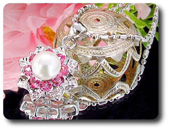 24x3mm Pink Sapphire & Pearl Pendant Earrings Set