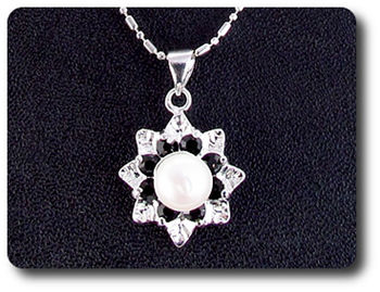 24x3mm Black Sapphire & Pearl Pendant Earrings Set