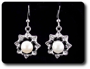 24x3mm Black Sapphire & Pearl Pendant Earrings Set