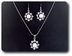 24x3mm Black Sapphire & Pearl Pendant Earrings Set