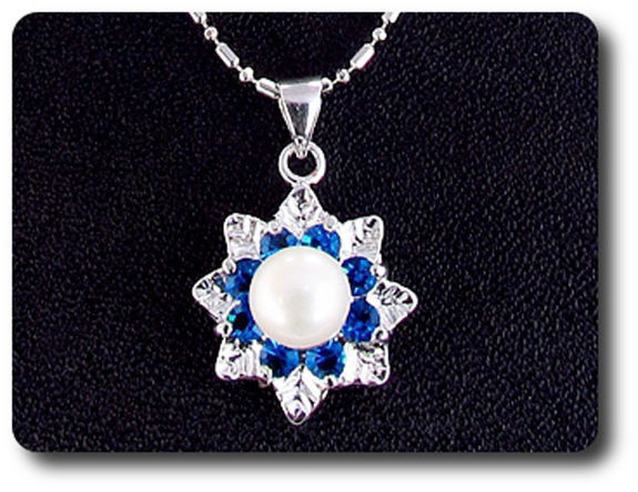 24x3mm Blue Sapphire & Pearl Pendant Earrings Set