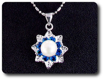 24x3mm Blue Sapphire & Pearl Pendant Earrings Set
