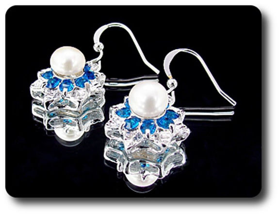 24x3mm Blue Sapphire & Pearl Pendant Earrings Set