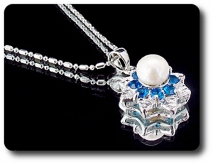 24x3mm Blue Sapphire & Pearl Pendant Earrings Set