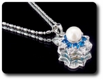 24x3mm Blue Sapphire & Pearl Pendant Earrings Set