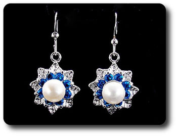 24x3mm Blue Sapphire & Pearl Pendant Earrings Set