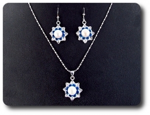 24x3mm Blue Sapphire & Pearl Pendant Earrings Set
