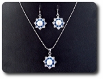 24x3mm Blue Sapphire & Pearl Pendant Earrings Set