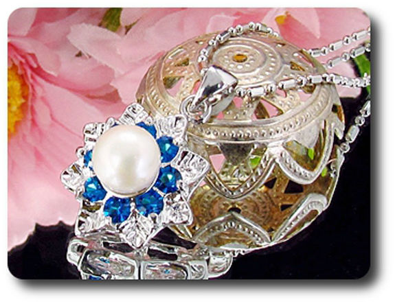 24x3mm Blue Sapphire & Pearl Pendant Earrings Set