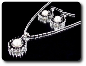 41x3mm Black Sapphire & Pearl Pendant Earrings Set