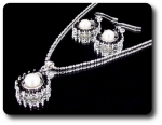 41x3mm Black Sapphire & Pearl Pendant Earrings Set
